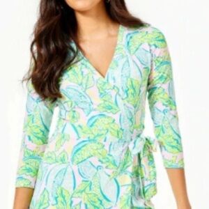 Lilly Pulitzer Karlie Wrap Romper in Urchin Pink Vitamin Sea